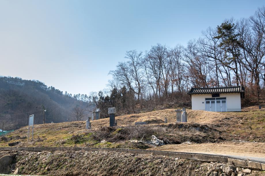 군 지정 문화재 초계주씨 주명흠 묘소 하마석 및 문인석